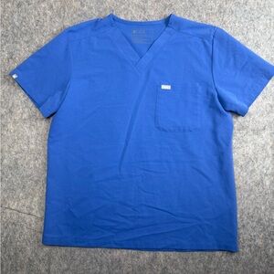 FIGS Technical Collection Scrub Top Men’s Large Blue V-Neck Pocket